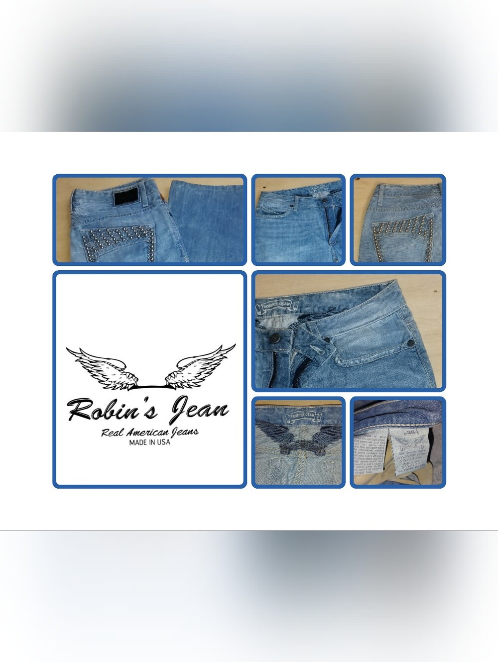 Robin's Jean Men's Light Blue Slim Straight Jeans with Wing Embroidery